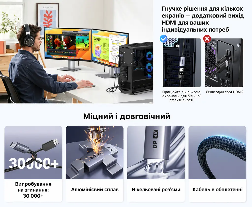 Відеоперехідник UGREEN DP139 DisplayPort - HDMI 4K 60 Гц 0,2 м сріблясто-сірий (95418) - фото 6