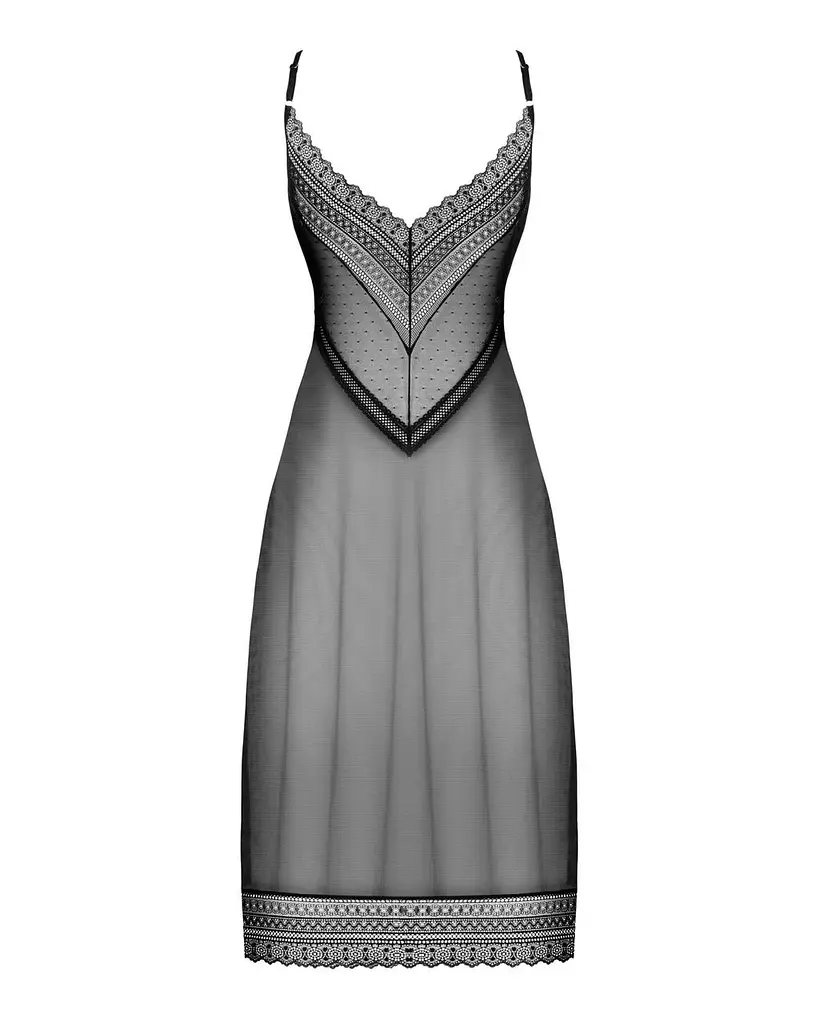 Полупрозрачная длинная сорочка Obsessive Estiqua chemise черный ассиметричный крой XS/S - фото 6