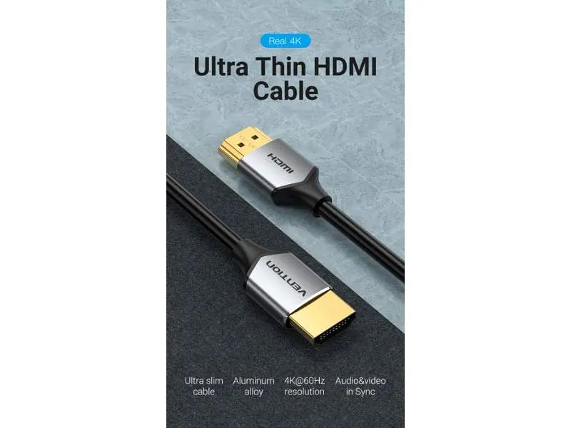 Кабель Vention Ultra Thin HDMI to HDMI v2.0 1m Gray (ALEHF) - фото 7