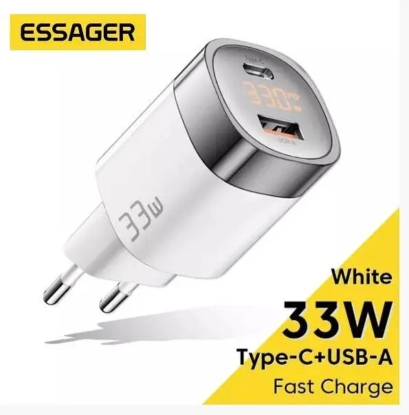 Зарядний пристрій Essager EU 33W GaN USB 1U+1C з екраном (JT-P18) - фото 2