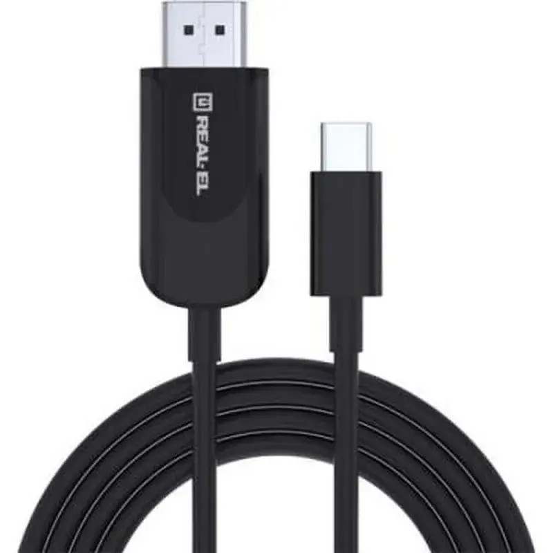Дата кабель USB 2.0 AM to USB-C 1.0m Leather Premium black-silver REAL-EL (EL123500049)