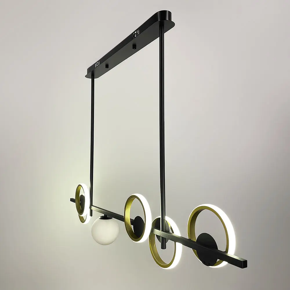 Удлиненная черная люстра со светодиодными латунными кольцами 120 см | Ст. NO 5-1200 | Line F - фото 5