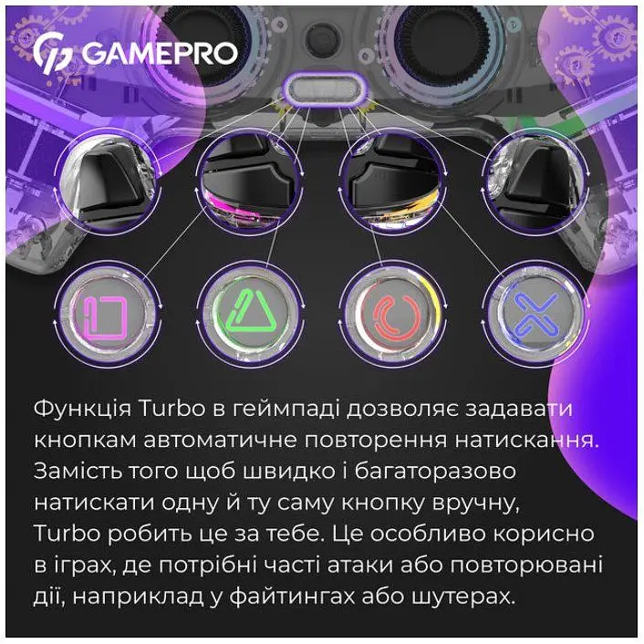 Геймпад Bluetooth джойстик GamePro GPS-13T Bluetooth 5.3/USB (PC/iOS/Android/PS3/PS4) DualShock RGB - фото 8