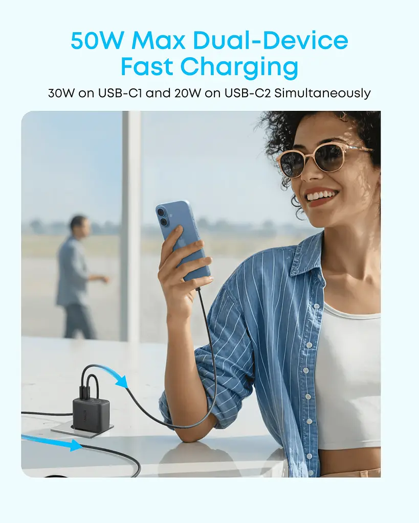 Мережевий зарядний пристрій Anker Zolo Charger - 50W, 2xUSB-C & 2xUSB-A Black (7285028) - фото 2
