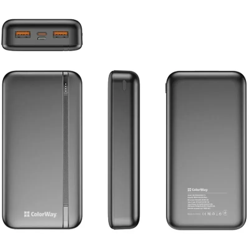 Батарея універсальна ColorWay 20 000 mAh Portable Charger (USB/QC3.0 + USB-C/PD/22.5W) Black (CW-PB200LPB4BK-PD) - фото 5