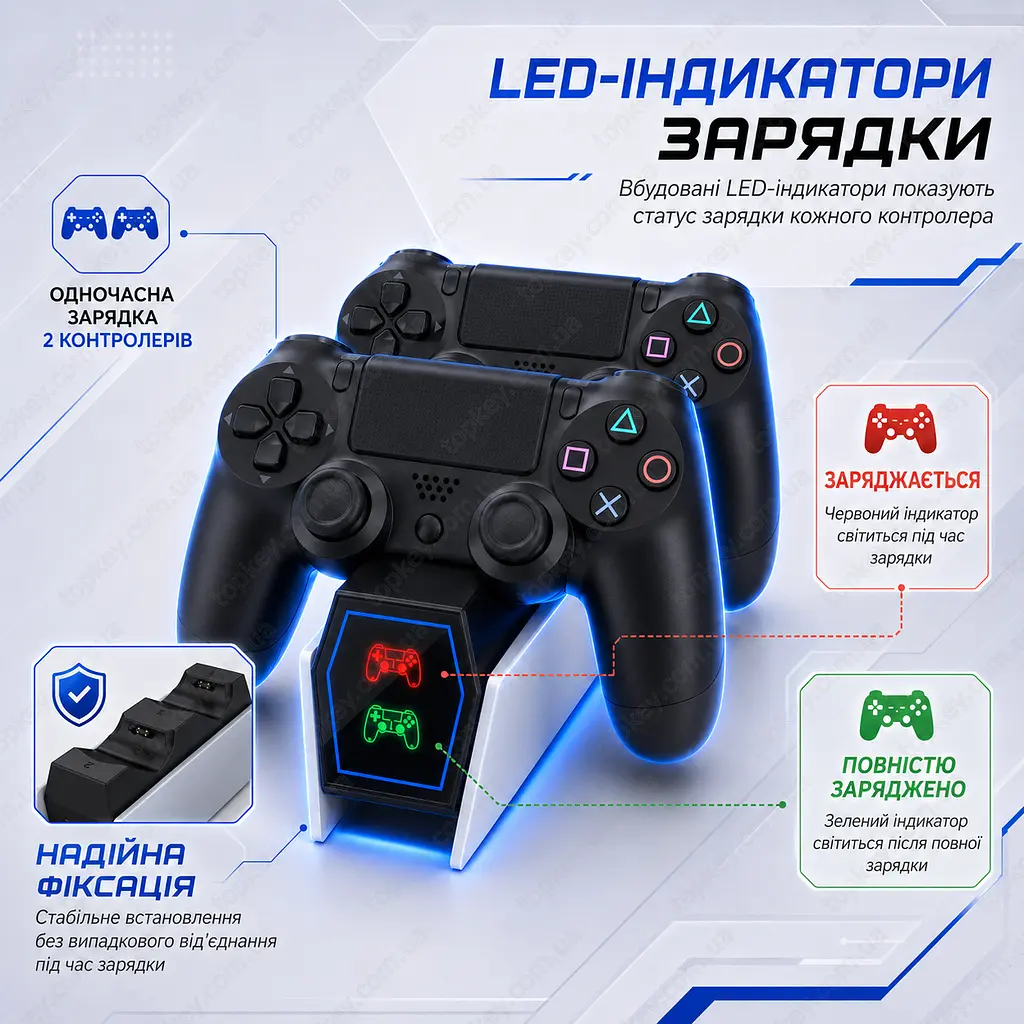 Зарядна док станція для геймпадів PS4 Зарядка для джойстиків PS4 Док станція DualShock 4 Зарядна станція для двох контролерів PS4 - фото 3