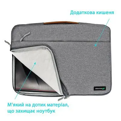 Чехол для ноутбука Grand-X 15" SLX Grey (SLX-15G) - фото 4