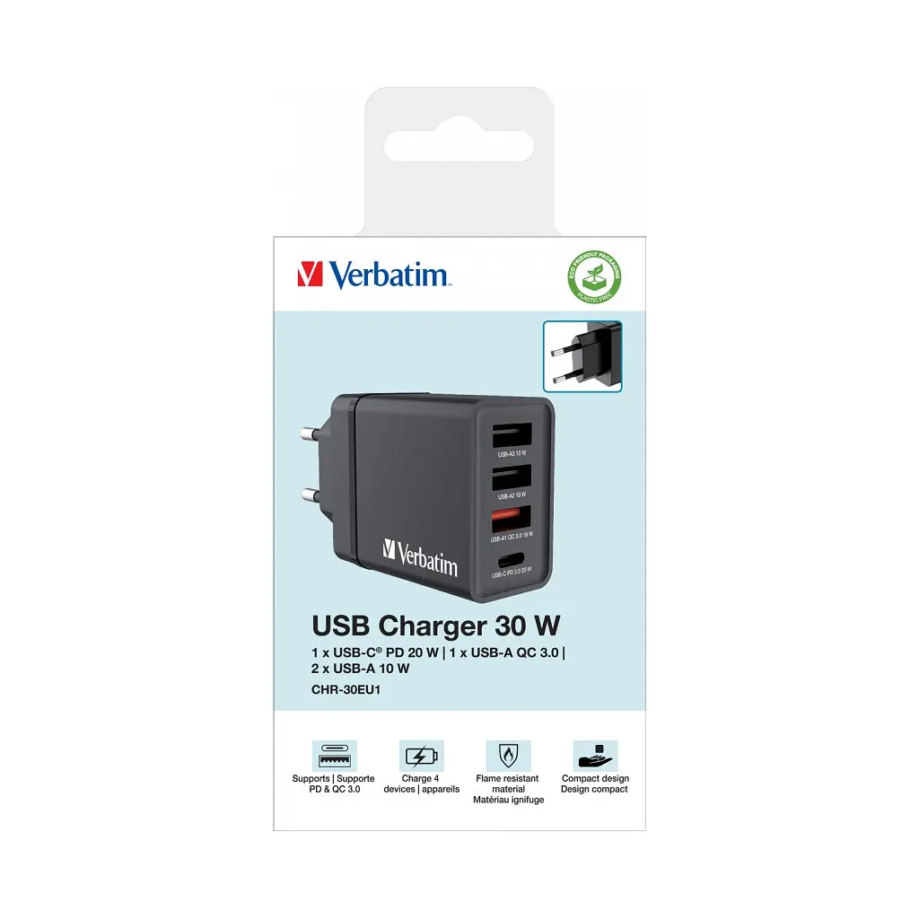 Зарядний пристрій Verbatim USB 30 Вт PD 3.0 4 порти чорний (49700) - фото 9