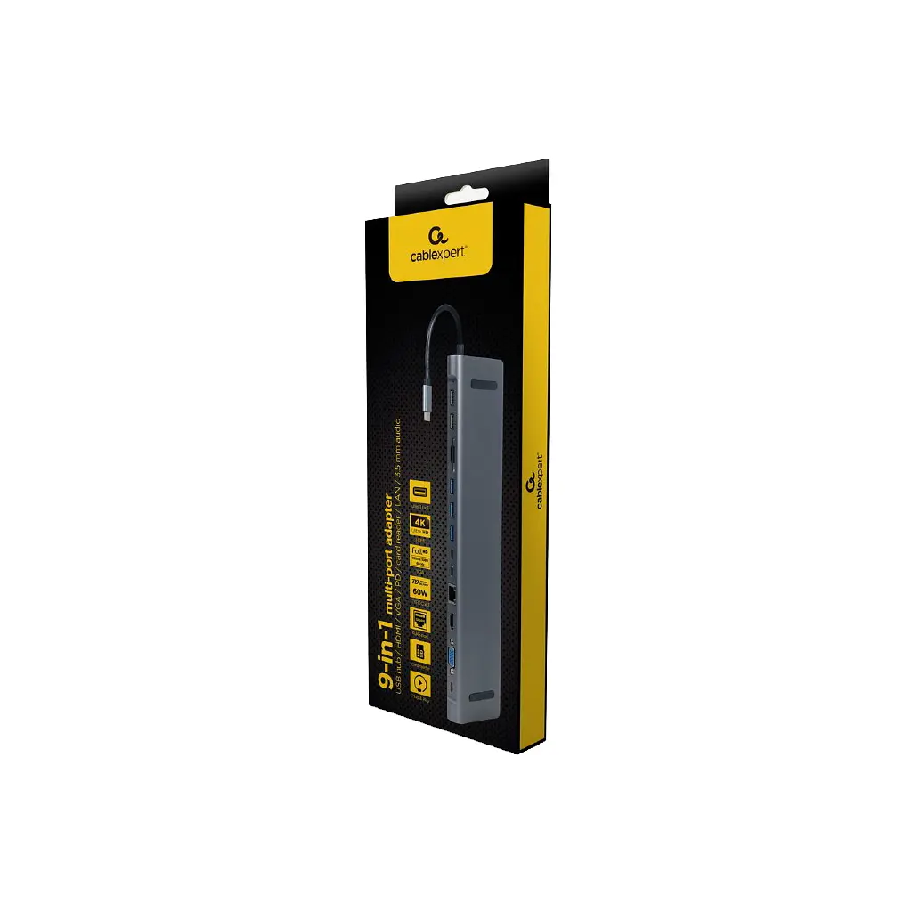 Концентратор Cablexpert USB-C 9-in-1 (Hub/HDMI/VGA/PD/card-reader/lan/audio) (A-CM-COMBO9-01) - фото 3