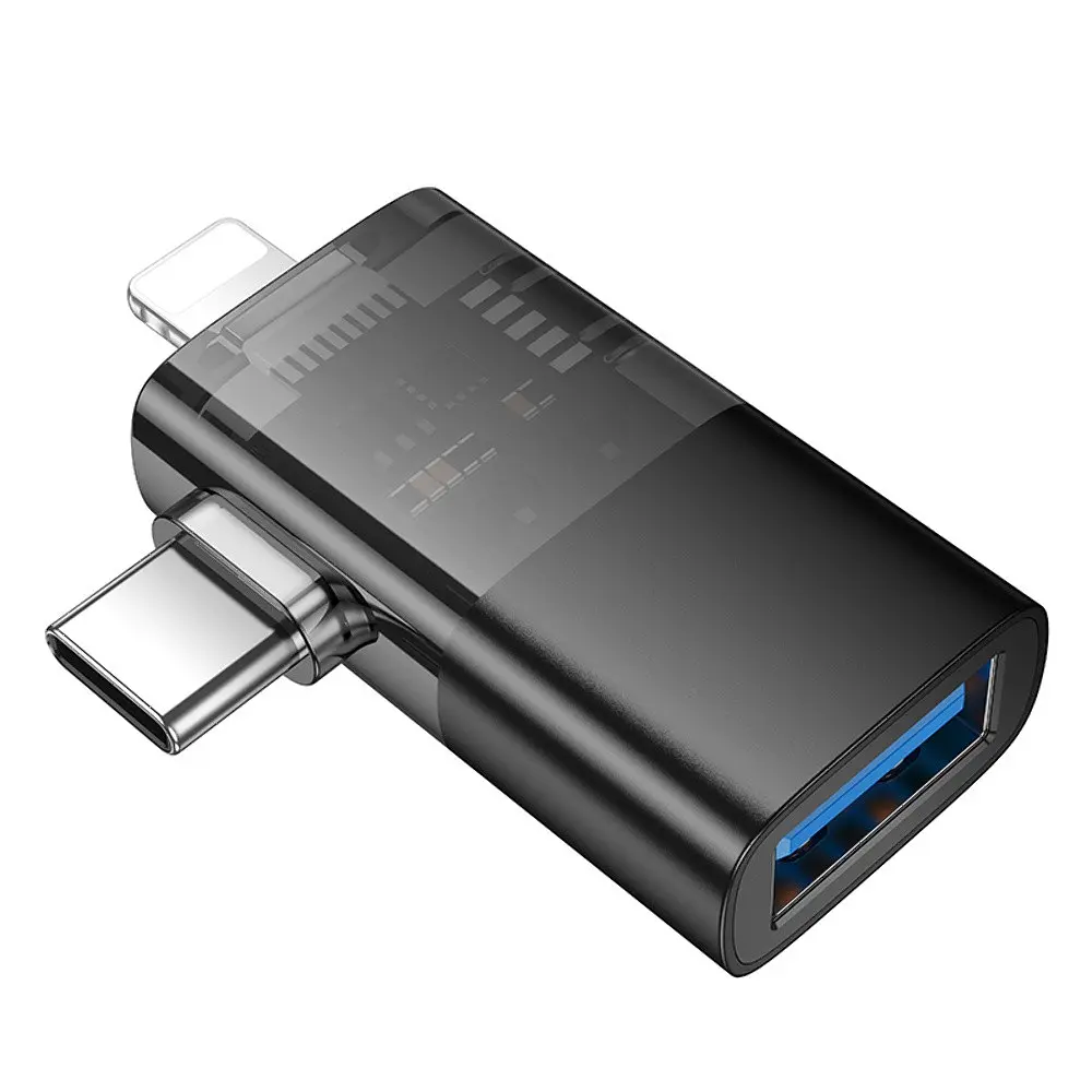 Адаптер переходник Hoco UA36E 2в1 Lightning/ Type-C to USB черный - фото 5