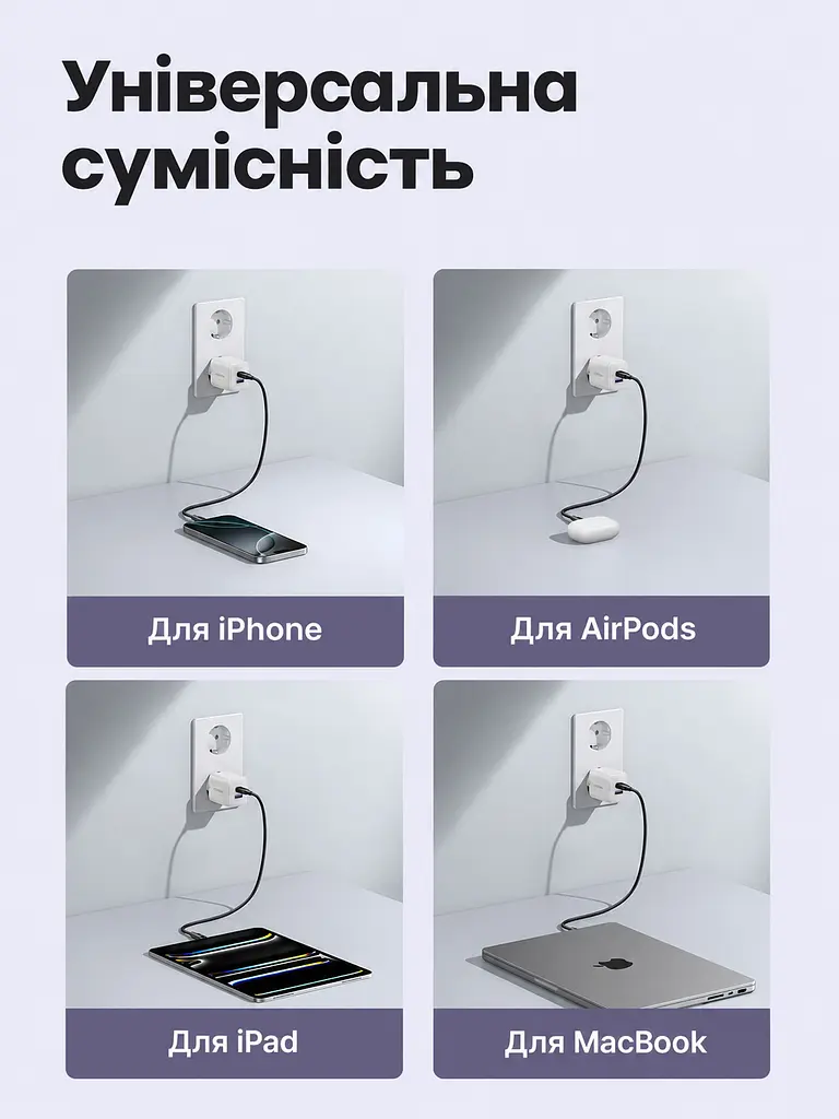 Мережевий зарядний пристрій UGREEN X516 загальна потужність до 30 Вт USB-C до 30 Вт + USB-A до 22,5 Вт GaN чорний (65014) - фото 7