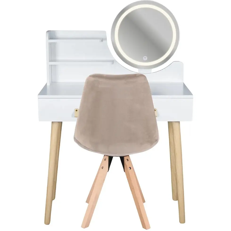 Туалетний столик Jumi Scandi LED + крісло Saida бежевий (шкіряні ручки) - фото 3