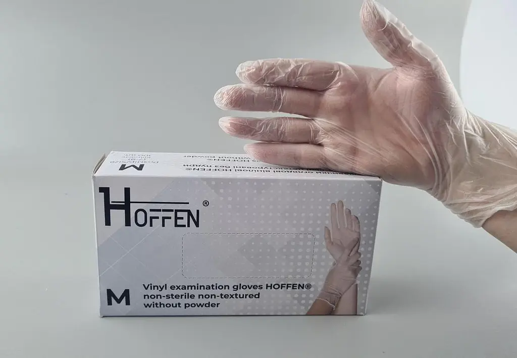 Рукавички одноразові вінілові прозорі HOFFEN, розмір M, 100 шт, неопудрені, для огляду, клінінгу та сервісу - фото 4