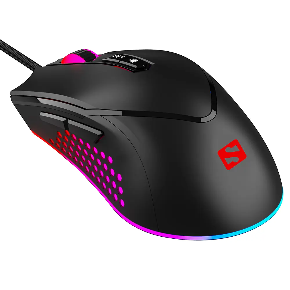 Мишка Sandberg Azazinator Mouse 6400 RGB, ігрова, 6400dpi., 7кн.Huano, чорна - фото 2