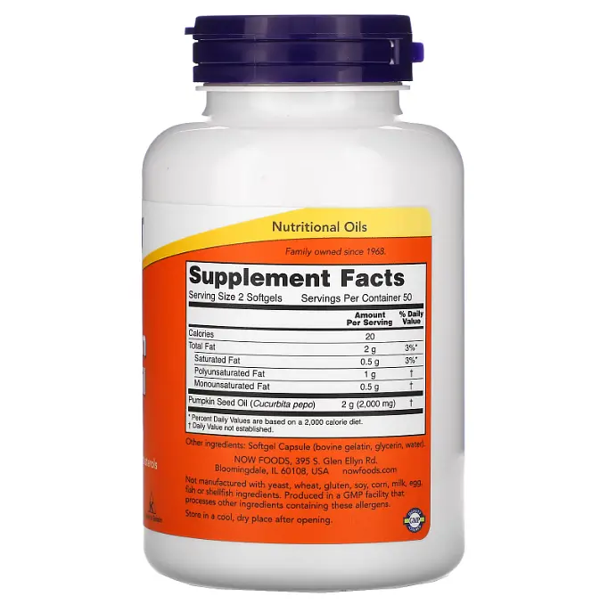 Гарбузова олія Pumpkin Seed Oil 1000 mg 100 Softgels NOW vit0006184 - фото 2