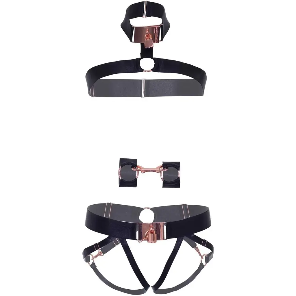 Комплект атласних ременів для бондажу Leg Avenue Satin elastic harness Set, One Size, Black - фото 5