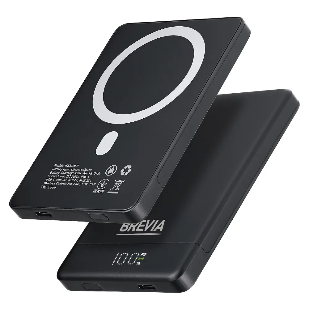 Повербанк (Power Bank) Brevia ePower 5000mAh MagSafe SuperSlim PD20W, Qі15W LCD чорний(45520MSB) - фото 2