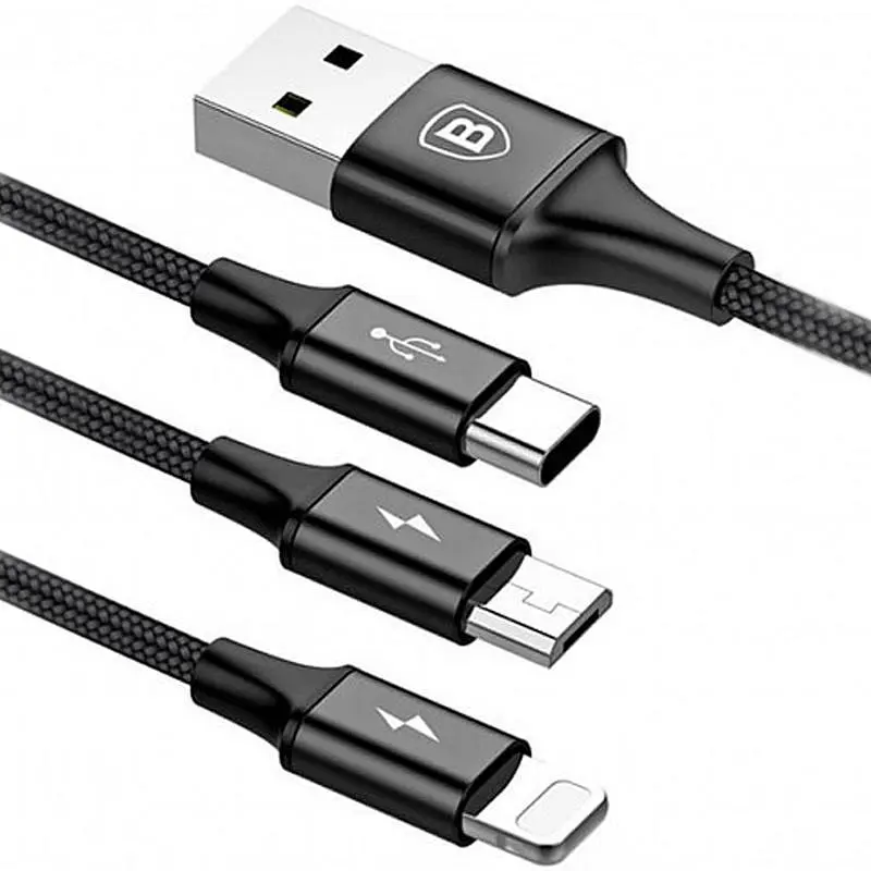 Кабель Baseus Rapid Cable USB to Lightning/microUSB/Type-C 3A 1.2m CAMLT-SU01 Black - фото 4