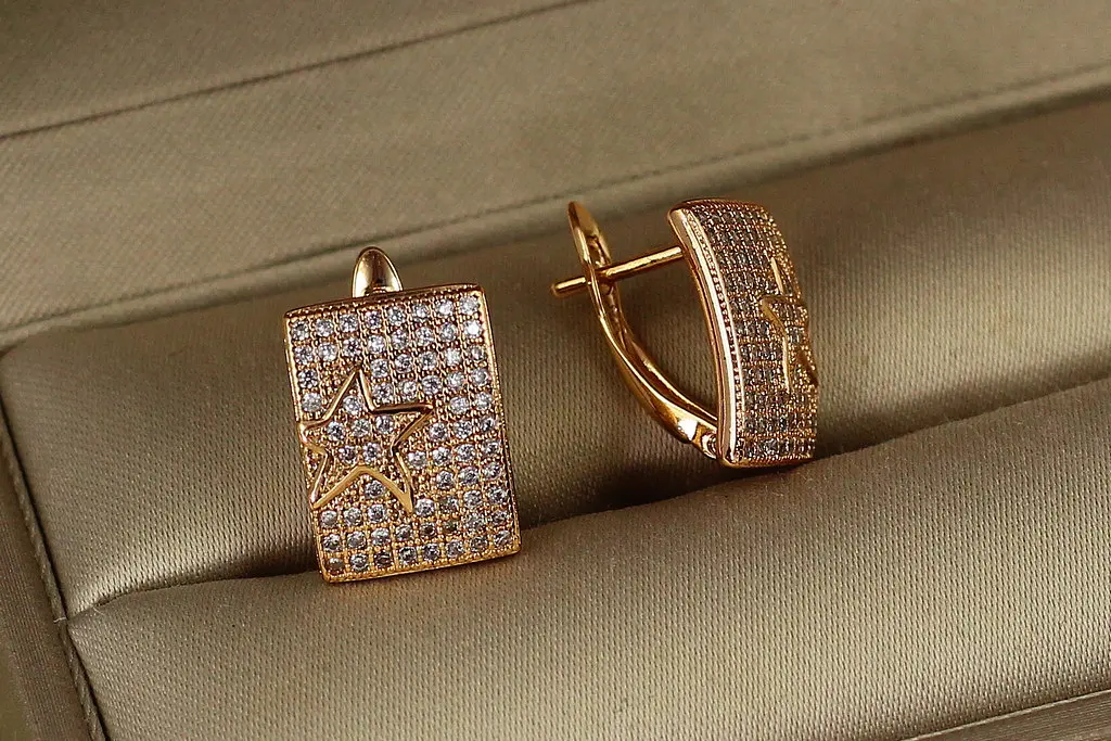 Сережки Xuping Jewelry прямокутник із зіркою 1,4 см золотисті - фото 2