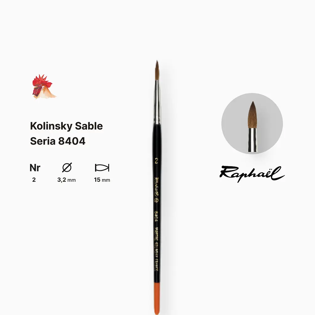 Пензель колонок круглий Raphael Kolinsky Sable, №2, професійний, коротка ручка - фото 2