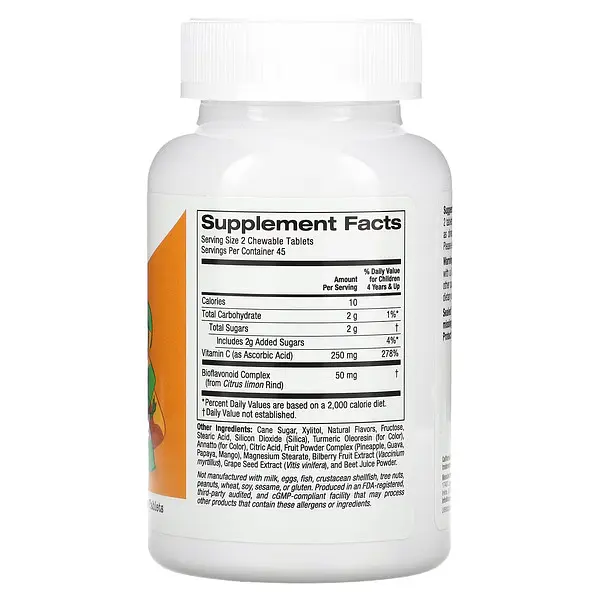 Витамин С для детей Chewable Vitamin C with Bioflavonoid Complex for Children 90 жевательных таблеток CGN vit0006254 - фото 2