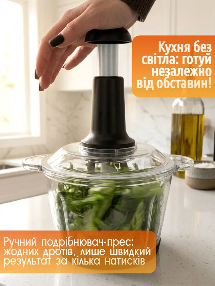 Чопер-подрібнювач кухонний з двома чашами Rainberg Professional Food Chopper Блендер 3в1 для смузі 1200 Вт - фото 4