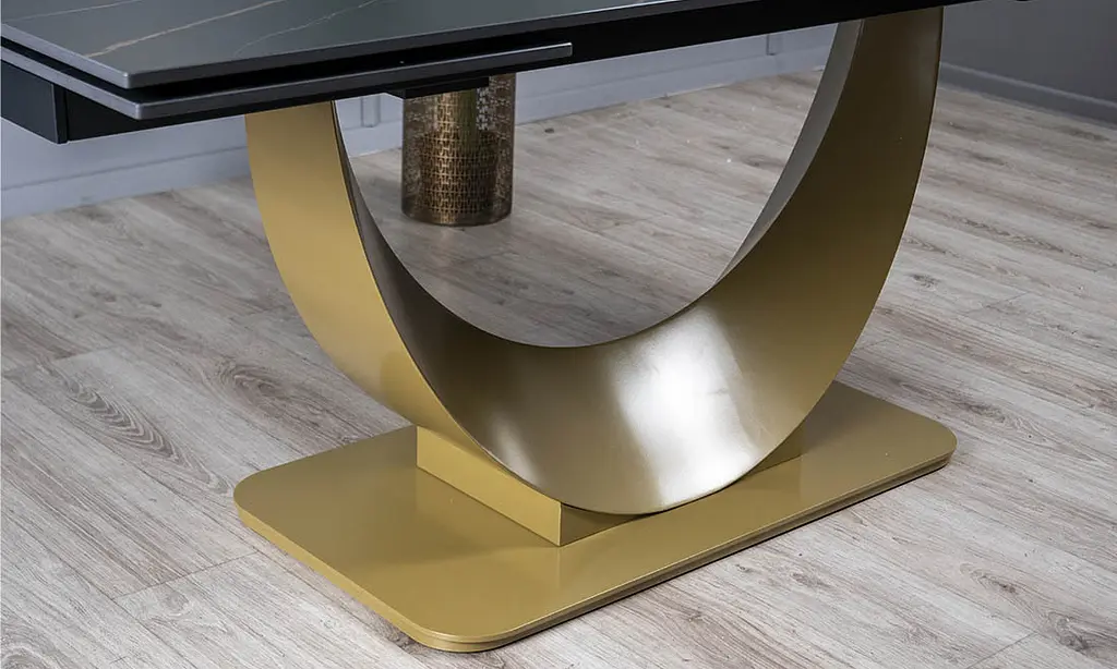 Стол обеденный Prestol Мун раскладной 180/260х90х75 см черный мат золотая ножка - фото 6