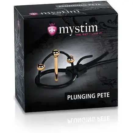 Утяжка для пениса Mystim Plunging Pete позолочена с двумя шариками и коротким уретральным зондом - фото 4