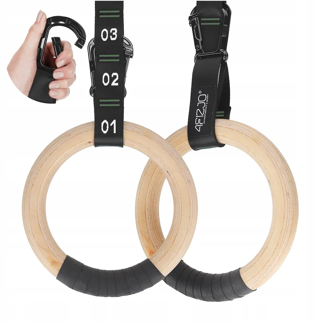 Гімнастичні кільця 4FIZJO дерев'яні, регульовані Black/Green (P-5905973402736)