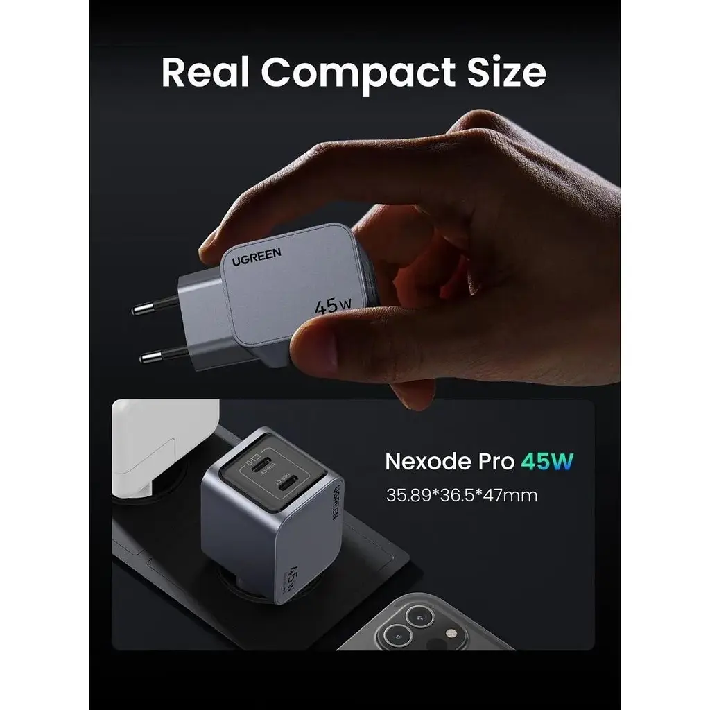 Зарядний пристрій 2xUSB 45W (2хUSB-C) Gan Nexode Pro X707 Ugreen (35008) - фото 7
