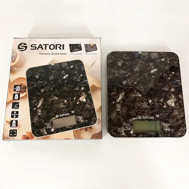 Кухонні настільні електронні ваги Satori SKS-211-BL із сенсорним керуванням LCD-дисплей до 15 кг Коричневий - фото 4