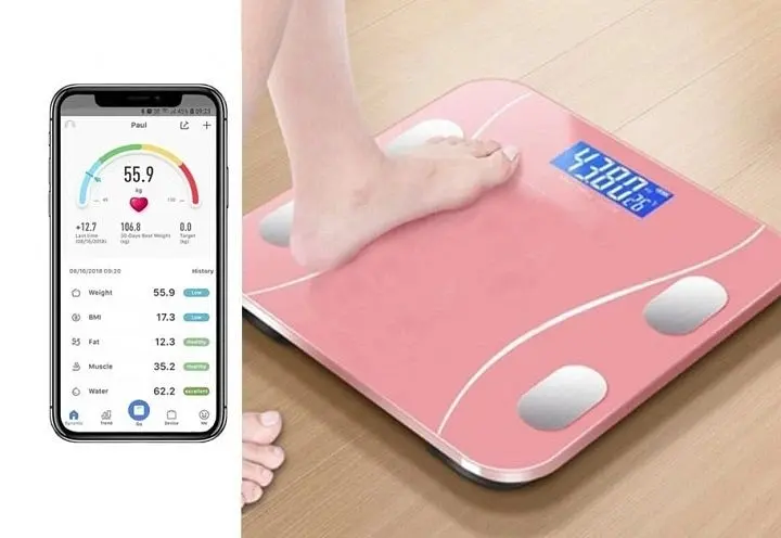 Весы умные напольные фитнес Scale Bluetooth A-PLUS до 180 кг с приложением для телефона батарейки в комплекте Розовые - фото 4
