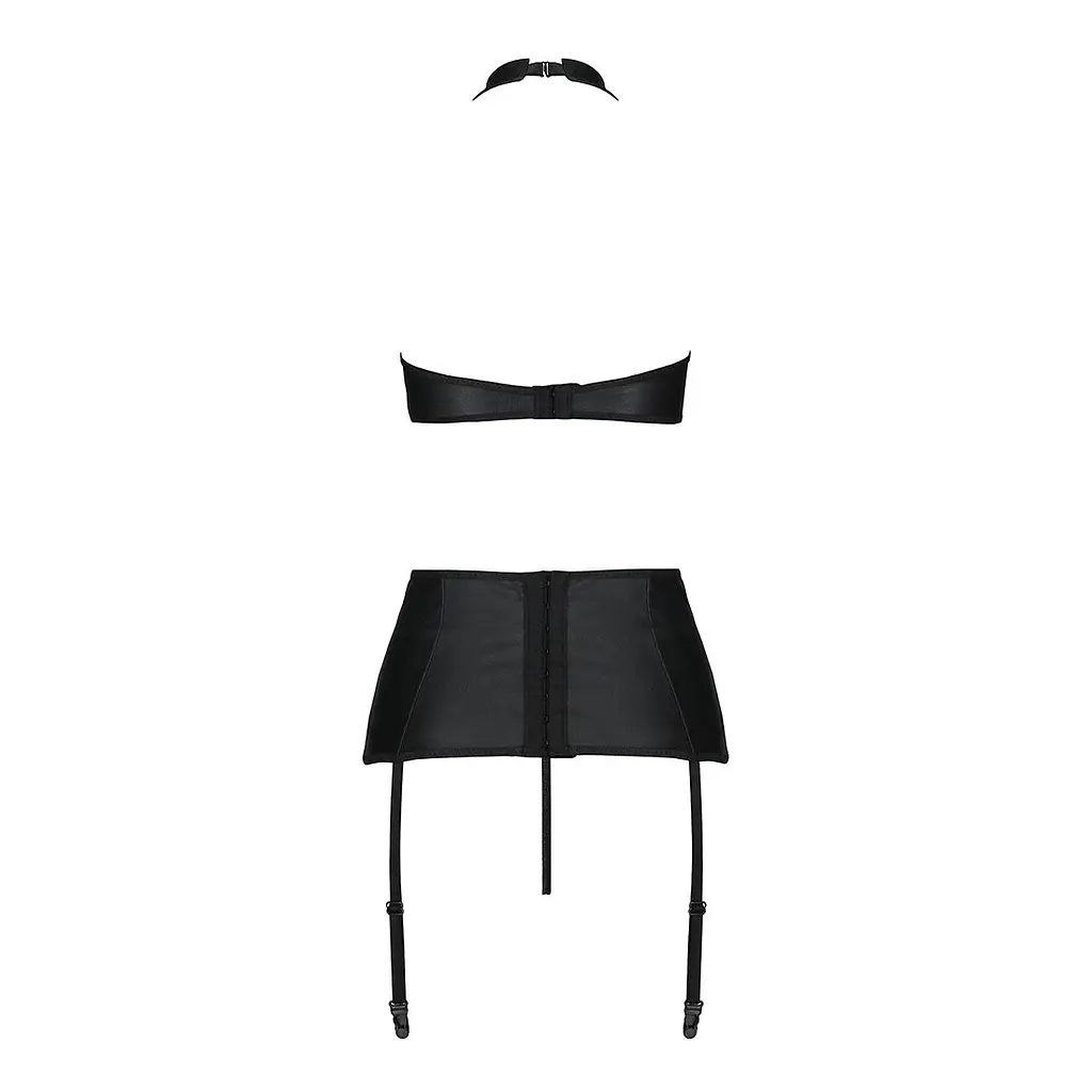 Комплект з еко-шкіри імітація шнурівки Passion NANCY SET XXL/XXXL black топ трусики пояс для панчіх - фото 4