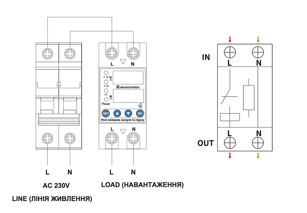 Реле контролю напруги та струму АСКО‑УКРЕМ 2P 63A RKV (A0010230002) - фото 2