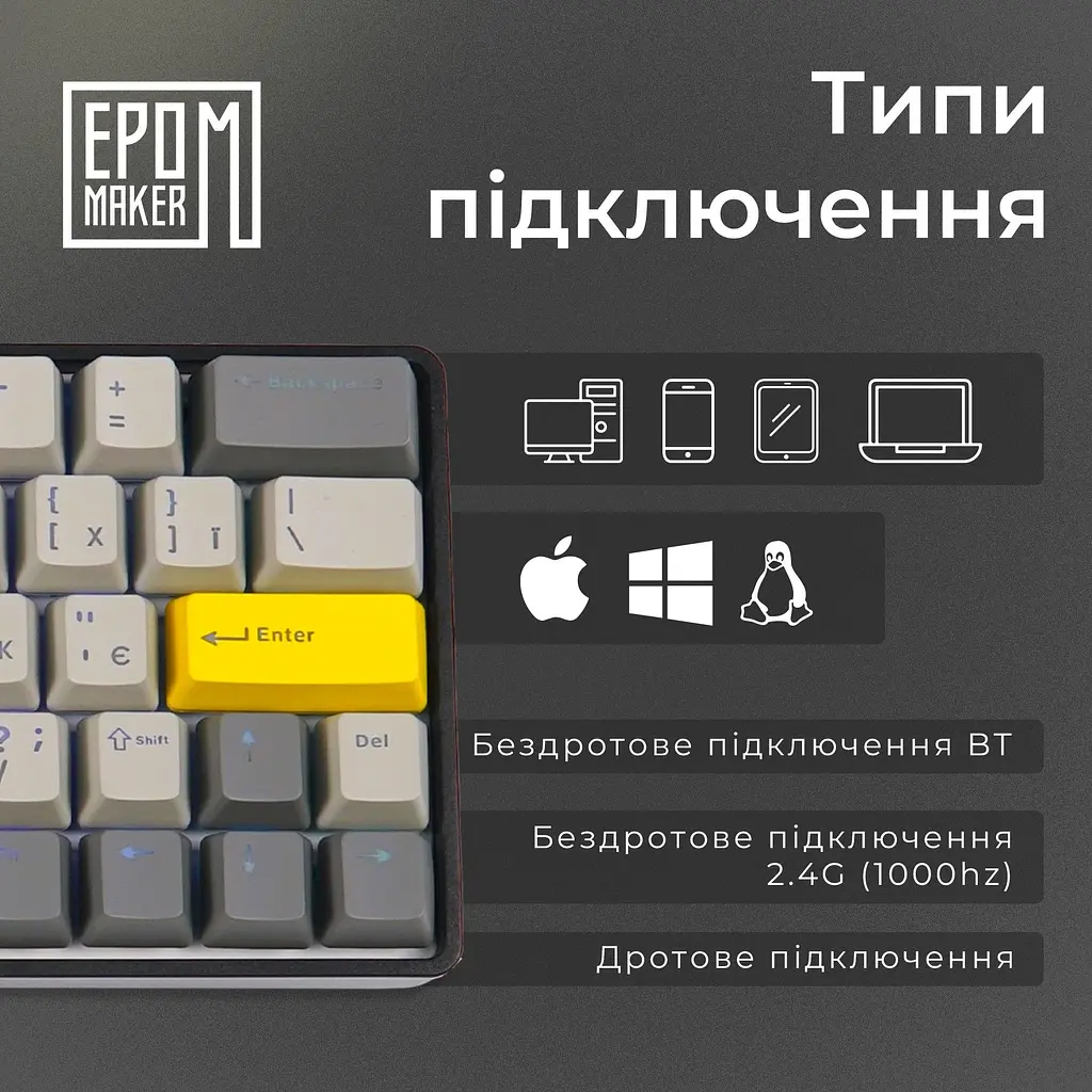 Клавіатура Epomaker EP64 Mulan Black механічна бездротова (EP64-B-M) - фото 6