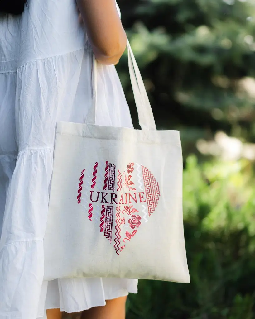 Сумка Шопер з вишивкою Серце України на молочному льоні, еко сумка для покупок - фото 4