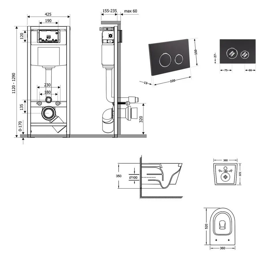 Набір Q-tap Nest 4 в 1 для підвісний унітаз Jay Ultra Quiet 520x360x320 + комплект інсталяції QT07335175W48192 - фото 8
