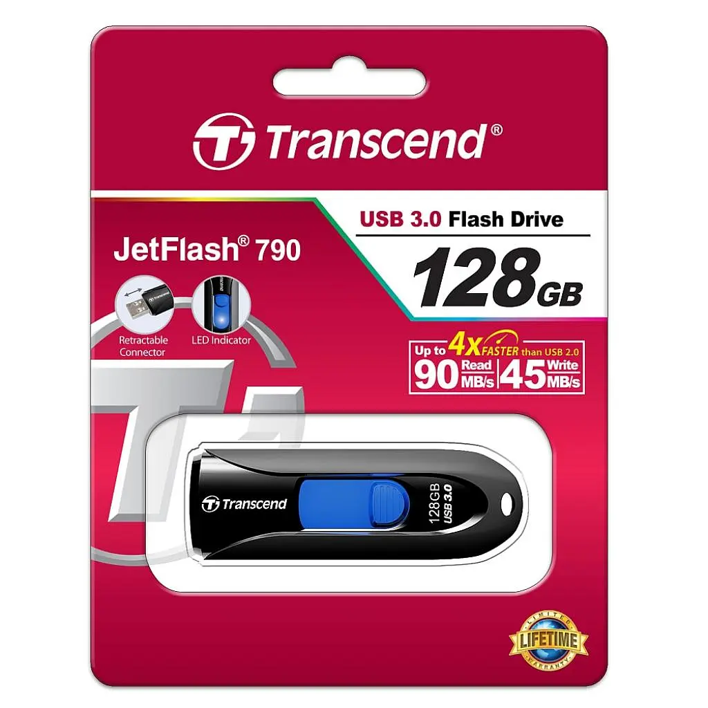 Флеш-накопитель Transcend USB 128GB JetFlash 790 Black USB 3.0 (TS128GJF790K) - фото 2