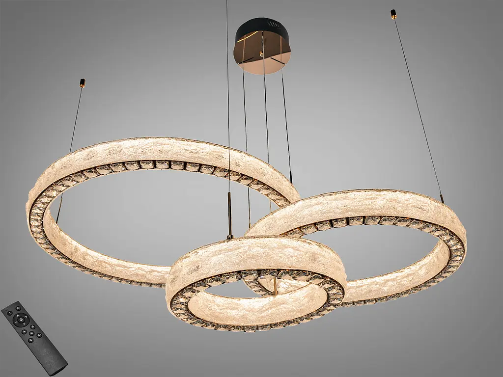 Сучасна підвісна LED-люстра Diasha 662/800+600+400GD золото, 3 кільця, 195W, 140 см, 20-35m2