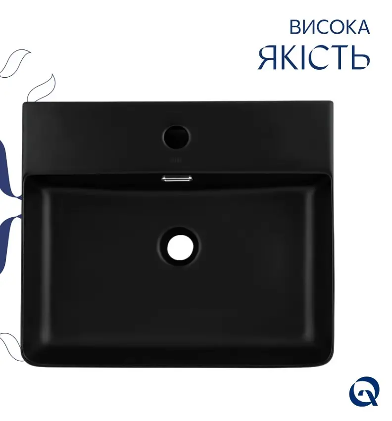 Раковина підвісна Qtap Nando LT 500х420х130 Matt Black без донного клапана QT12116146AMB - фото 3