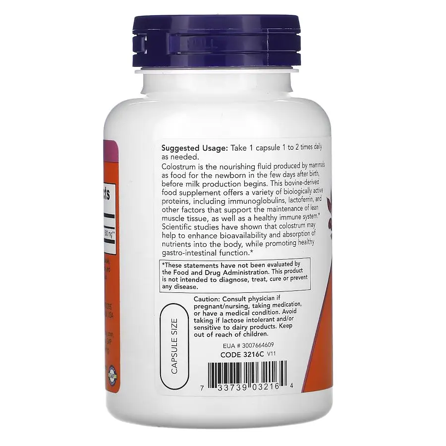 Натуральна добавка NOW Colostrum 500 mg 120 капсул - фото 3