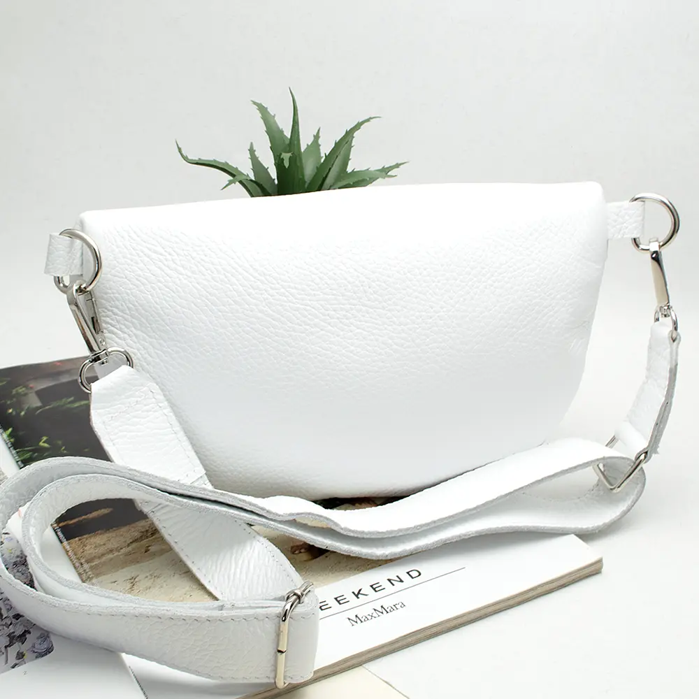 Бананка жіноча шкіряна Handycover S351 біла через плече - фото 3