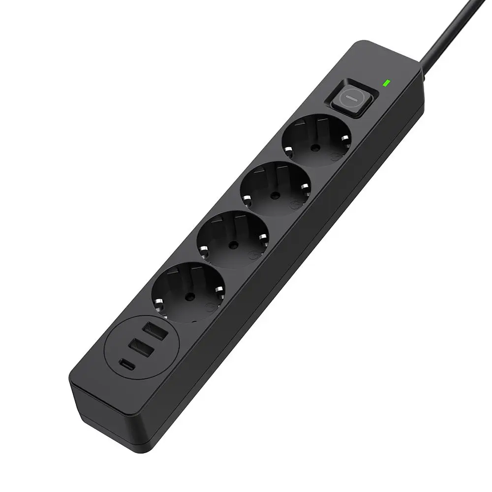 Мережевий фільтр-подовжувач СolorWay 4 розетки/3USB (2USB-A + 1 TYPE-C) (24W) Black 2 м (CW- CHE432PDB) - фото 4