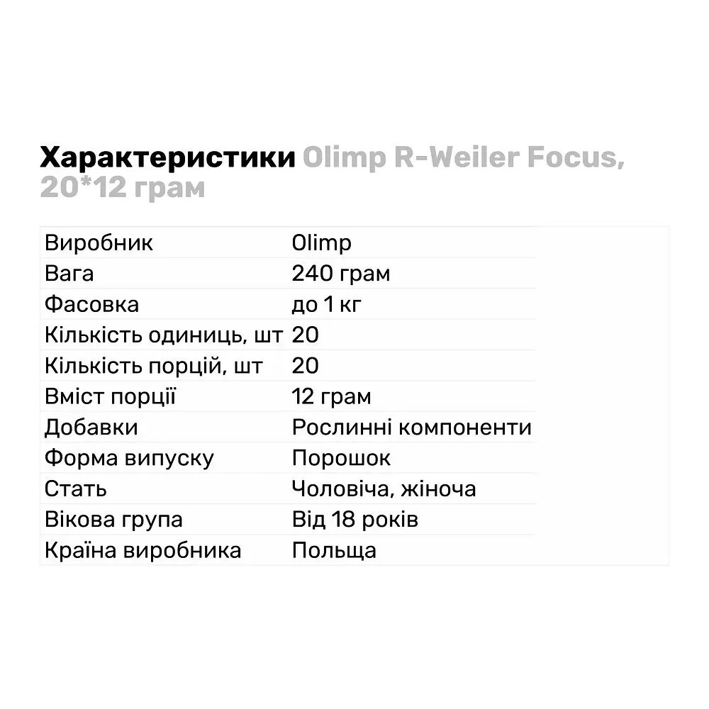 Передтренувальний комплекс Olimp Sport Nutrition R-Weiler Focus, 20*12 грам - Журавлина - фото 2