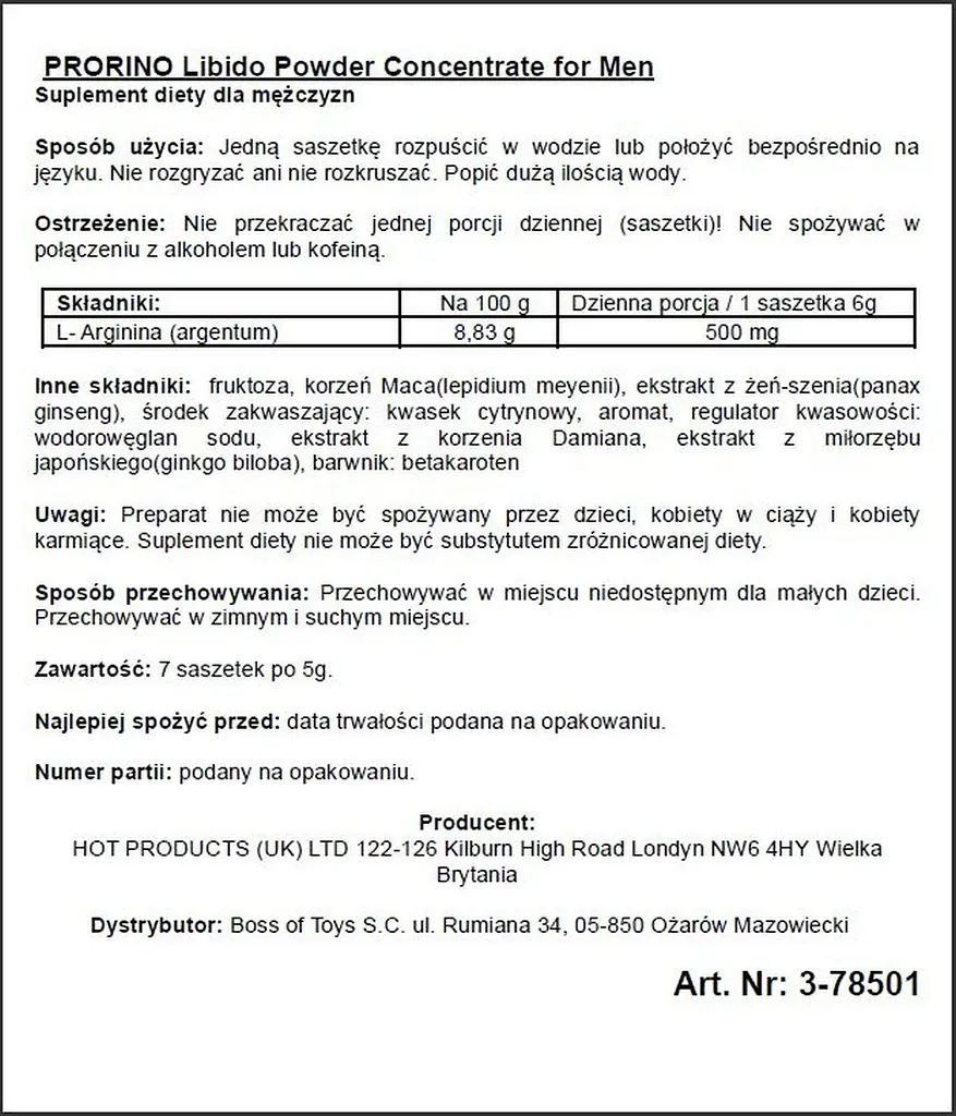 Порошок для потенції Hot Prorino Black Line, 7 саше - фото 2