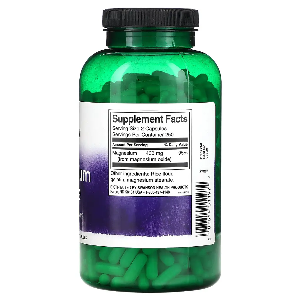 Магній Swanson Magnesium Oxide 200 mg 500 капсул - фото 2