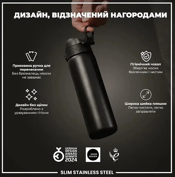 Бутылка для воды ION8 металлическая 600 мл Stainless Steel Black (I8SS600BLK) - фото 4