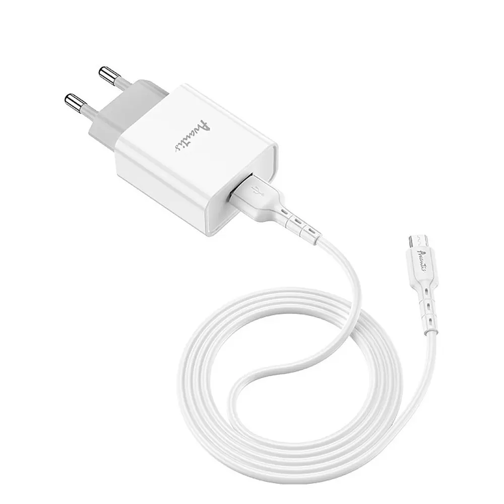 Мережевий зарядний пристрій Avantis A825 (1USB/2.1A) + USB кабель Micro- білий