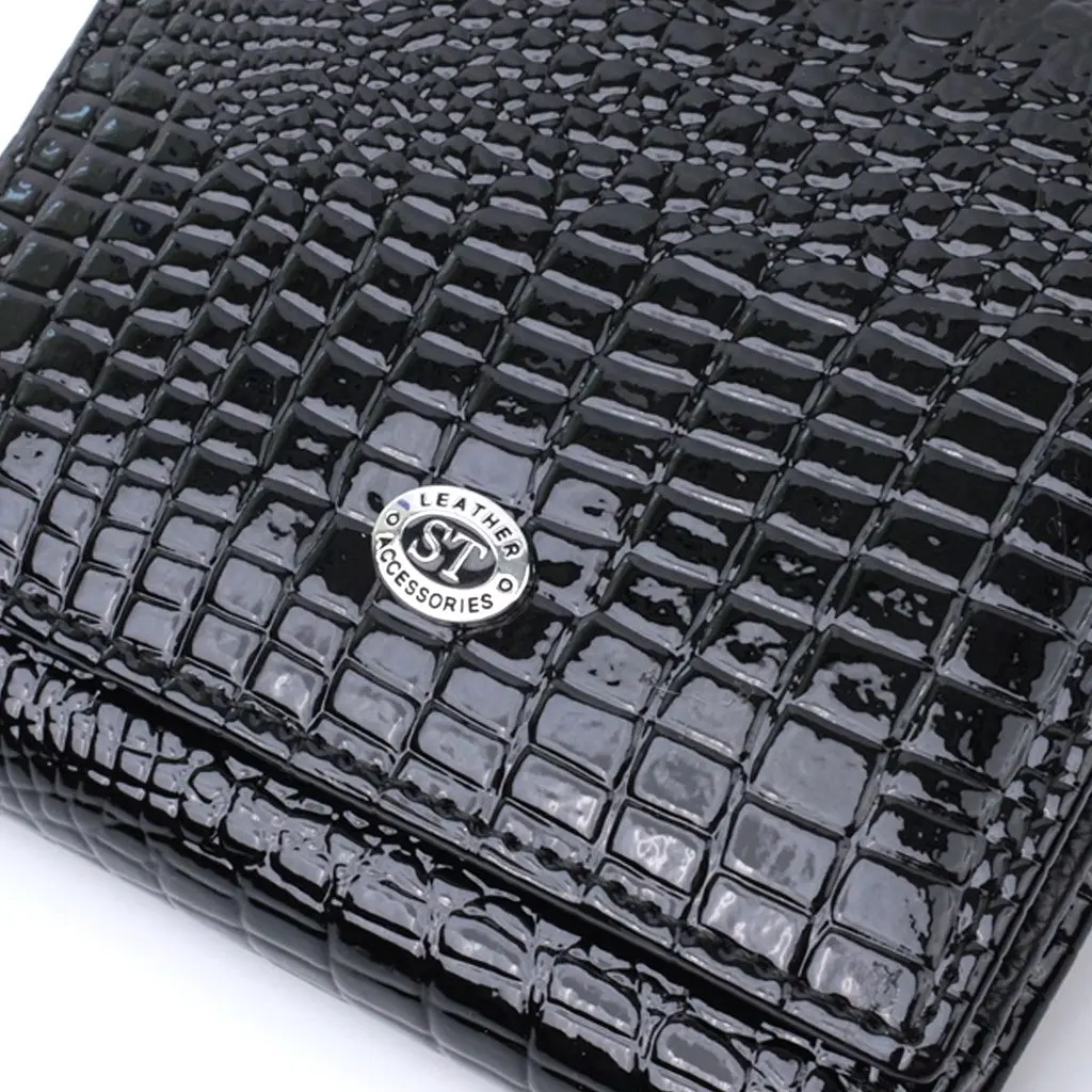 Компактний жіночий гаманець з натуральної лакованої шкіри ST Leather 22688 чорний - фото 9