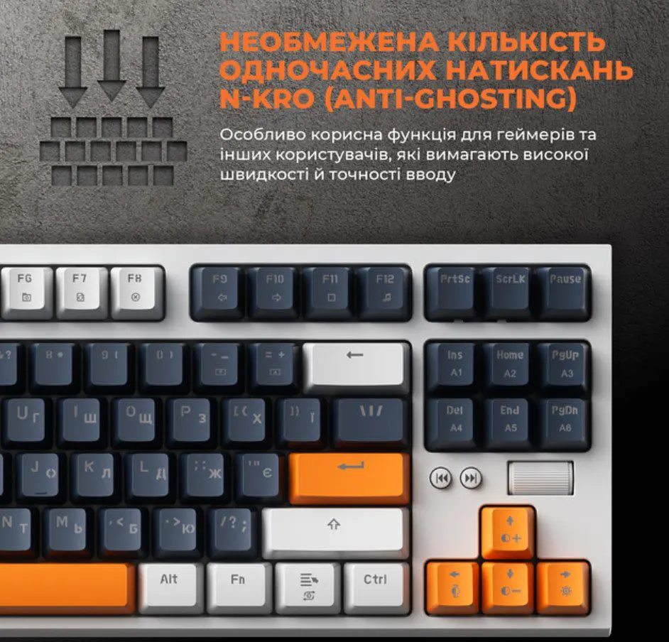 Механічна ігрова клавіатура GamePro GPMK-18 Red Switch Hot-Swap TKL RGB White - фото 15